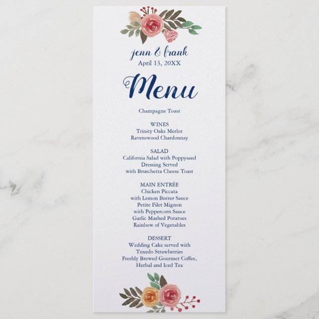 Spring Flowers Wedding Menu Card (Front)