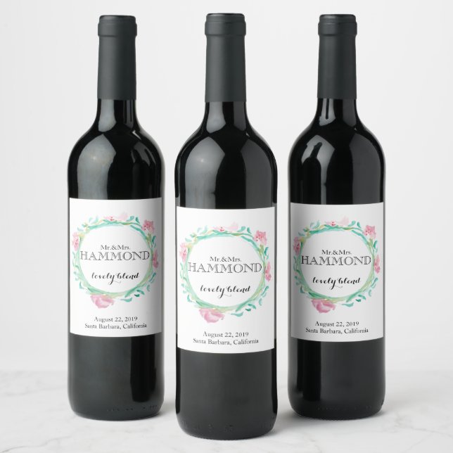 Spring Flowers Wedding Wine Label (Bottles)