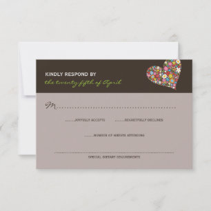 Spring Flowers Whimsical Heart Wedding RSVP Card
