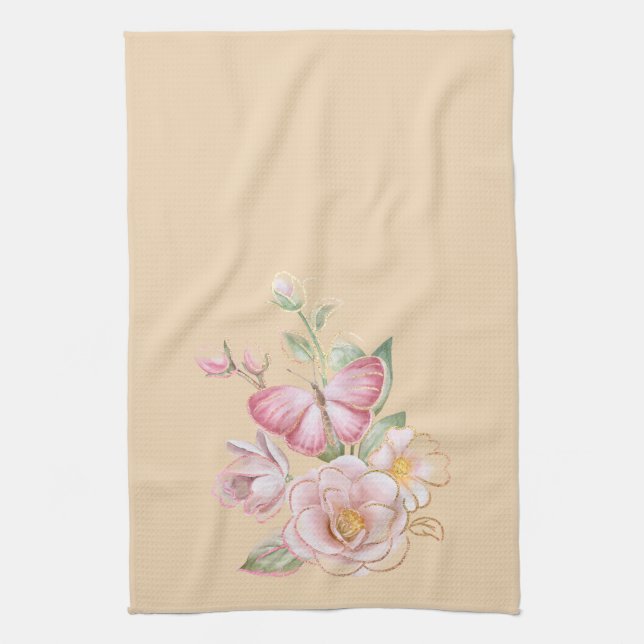 Spring Flowers White Pink Yellow Kitchen Towel (Vertical)