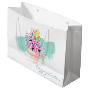 Spring Flowers With Easter Chick Large Gift Bag