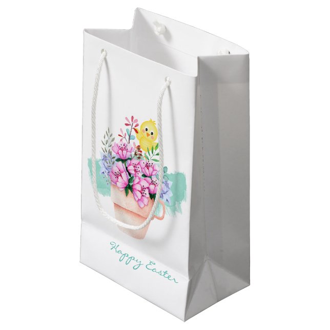 Spring Flowers With Easter Chick Small Gift Bag (Front Angled)