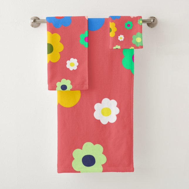 Spring Flowers Y2K Retro Pattern Bath Towel Set (Insitu)