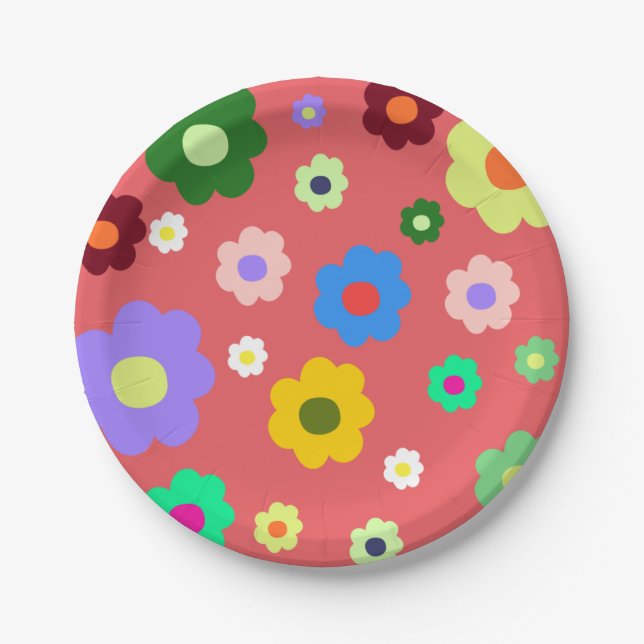 Spring Flowers Y2K Retro Pattern Paper Plate (Front)