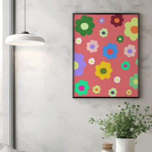Spring Flowers Y2K Retro Pattern Poster
