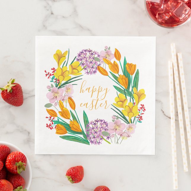 Spring flowers yellow easter floral tulip drawing napkin (Insitu)
