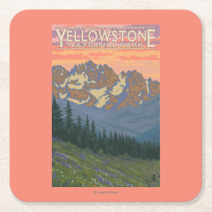 Spring Flowers - Yellowstone National Park Square Paper Coaster