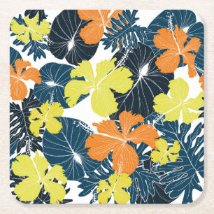 Spring Flowery: Vintage Floral Texture Square Paper Coaster