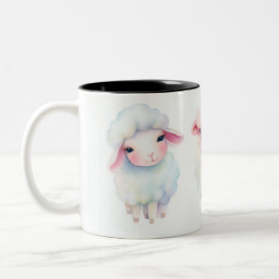 spring fluffy lambs Two-Tone coffee mug