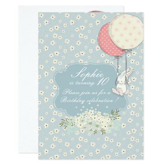 Spring flying Bunny Birthday Invitation