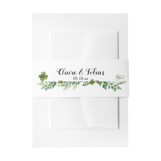 Spring Foliage Wild Green Herb Wedding Invitation Belly Band (Front Example)
