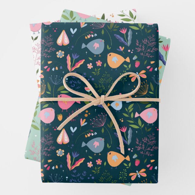 Spring Folk Art Gift Wrap (In situ)