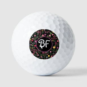 Spring for Wildflowers Black Floral Personalized Golf Balls
