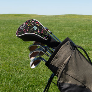 Spring for Wildflowers Black Floral Personalized Golf Head Cover