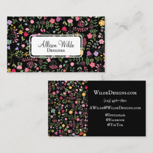 Spring for Wildflowers Floral Pattern on Black Business Card