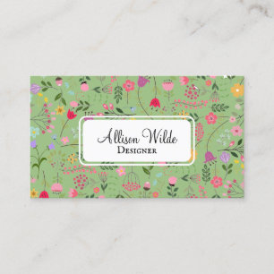 Spring for Wildflowers Sage Green Floral Pattern Business Card