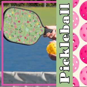 Spring for Wildflowers Sage Green Floral Pattern Pickleball Paddle