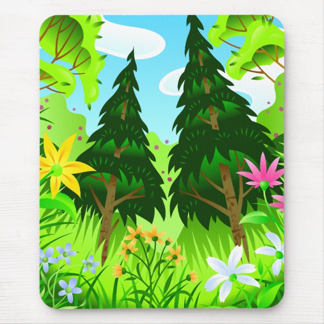 Spring Forest Trees and Flowers Scene Mouse Pad (Front)