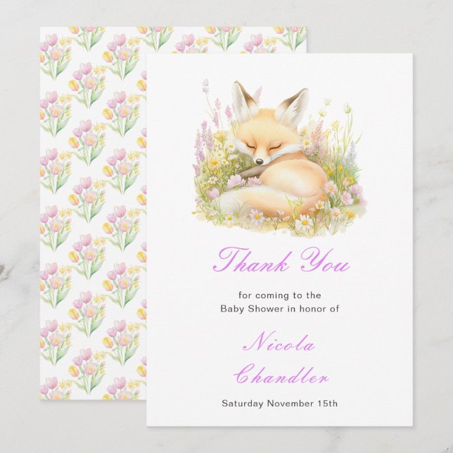 Spring Fox Baby Shower Thank You Card (Front/Back)