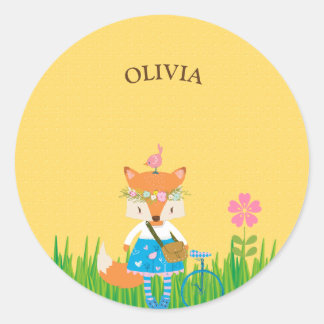 Spring Fox Girl Classic Round Sticker