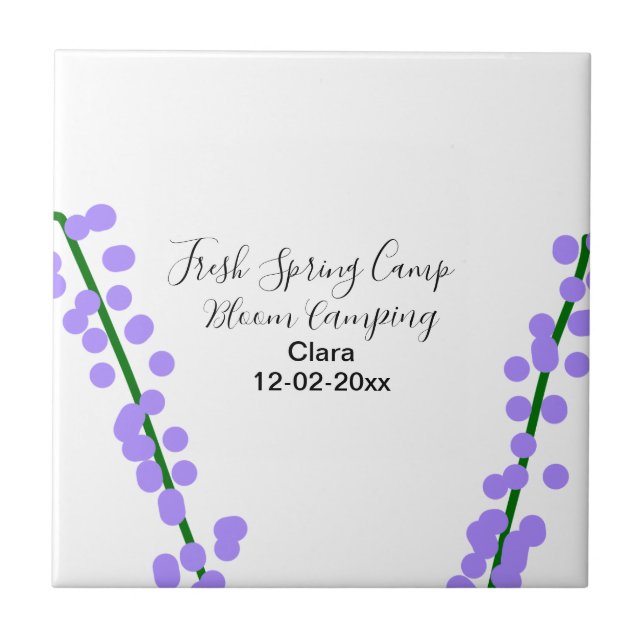 Spring fresh camping lavender flowers name date si tile (Front)
