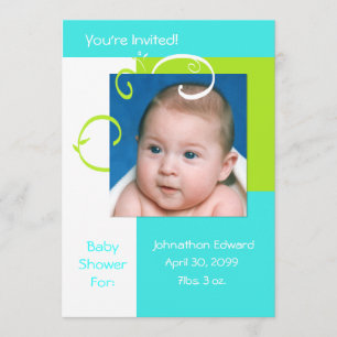 Spring Fresh Photo Baby Shower Cyan Blue And Green Invitation