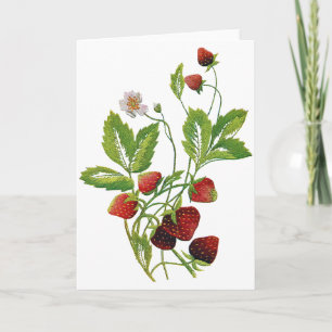 Spring Fresh Strawberries Embroidery Holiday Card