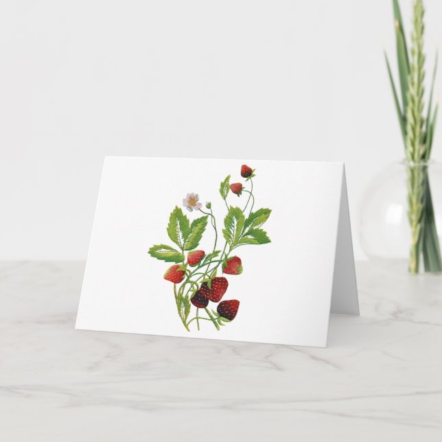 Spring Fresh Strawberries Embroidery Holiday Card (Front)