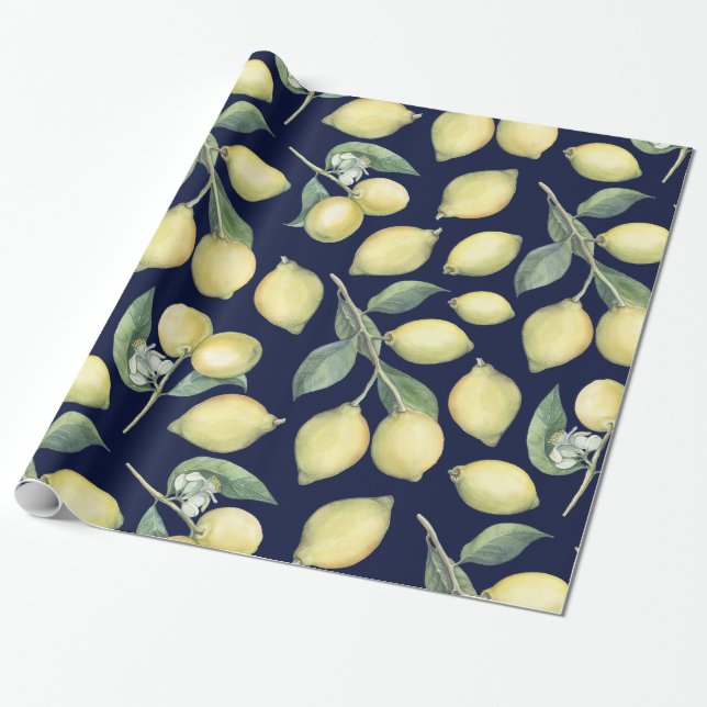 Spring Fresh watercolor yellow lemon branches Wrapping Paper (Unrolled)