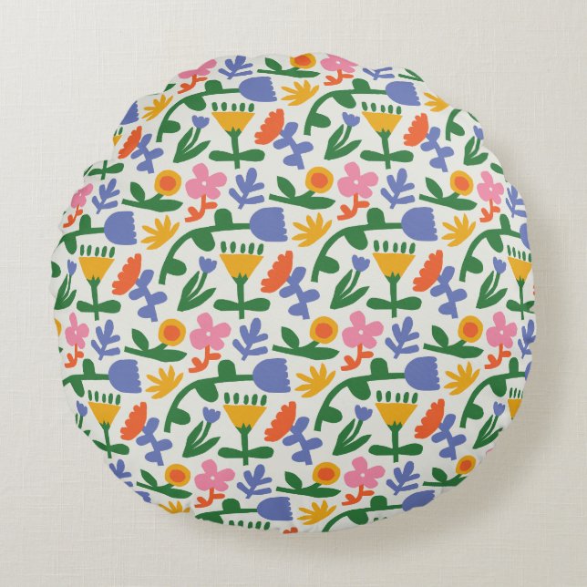 Spring Fun Floral  Round Pillow (Front)
