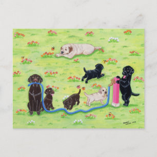 Spring Fun Labradors Painting Postcard