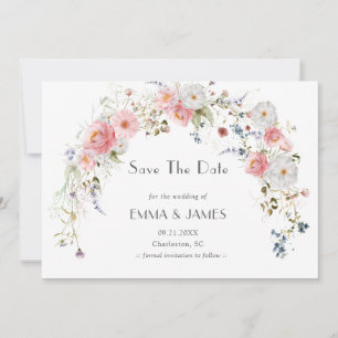 Spring Garden Arch Wildflowers Pink White Wedding Save The Date