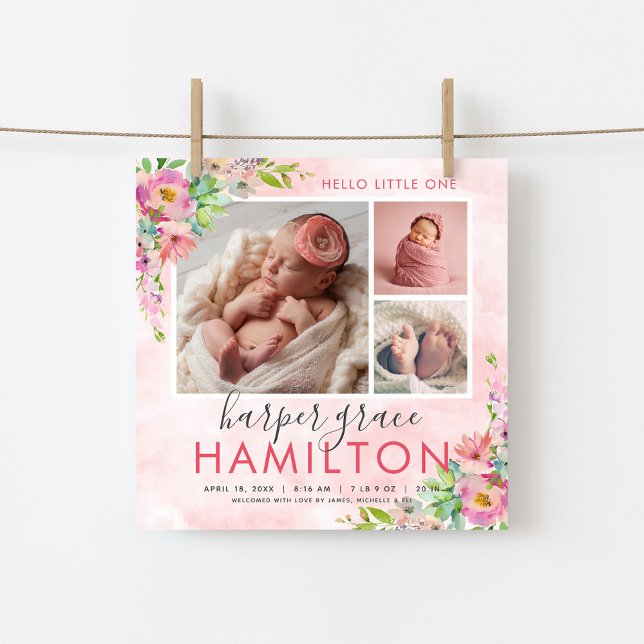 Spring Garden Baby Girl Photo Birth Announcement (Creator Uploaded)