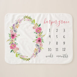 Spring Garden Baby Name Monthly Milestone Photo Sherpa Blanket