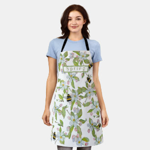 Spring garden blooms and bumblebees apron