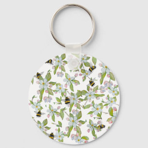 Spring garden blooms and bumblebees keychain