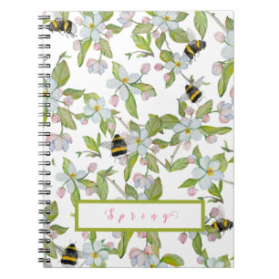 Spring garden blooms and bumblebees notebook