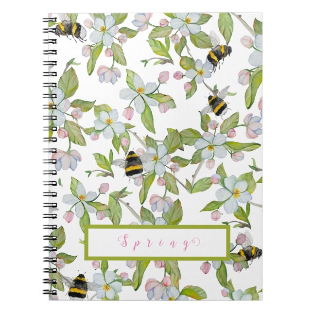 Spring garden blooms and bumblebees notebook (Front)