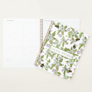 Spring garden blooms and bumblebees planner