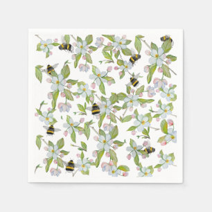 Spring garden blossoms and bumblebees napkin