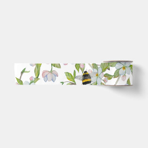 Spring garden blossoms and bumblebees satin ribbon
