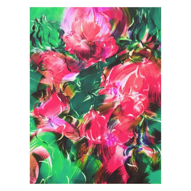 Spring Garden Blush Pink Rose Flowers Bloom Tablecloth (Front)