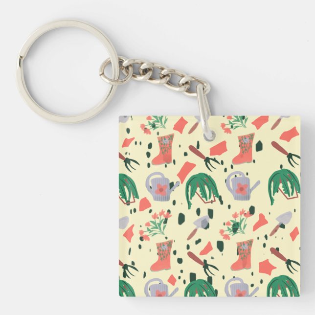 Spring Garden Botanical Doodles Illustration Keychain (Front)