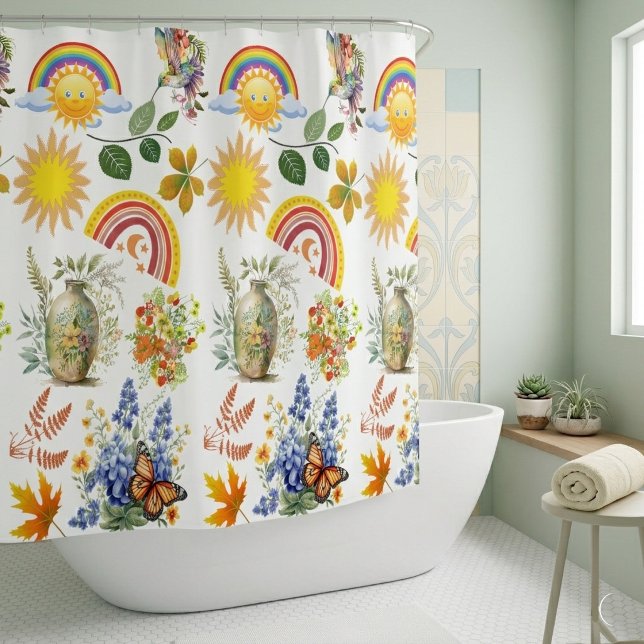 Spring Garden Butterfly Rainbow Sunshine Greenery  (Spring Garden Butterfly Rainbow Sunshine Greenery Shower Curtain)