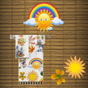 Spring Garden Butterfly Rainbow Sunshine Greenery  Bath Towel Set