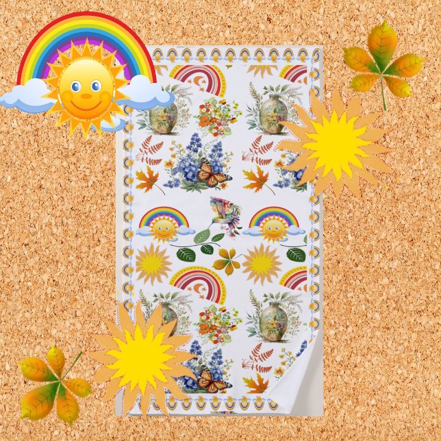Spring Garden Butterfly Rainbow Sunshine Greenery  Beach Towel (Spring Garden Butterfly Rainbow Sunshine Greenery Beach Towel)