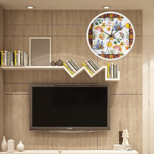 Spring Garden Butterfly Rainbow Sunshine Greenery  Clock