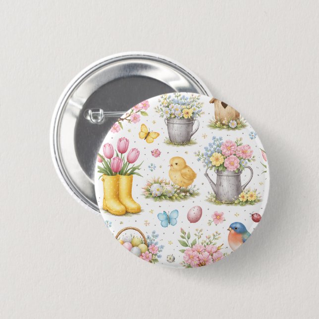 Spring Garden Easter  2 Inch Round Button (Front & Back)
