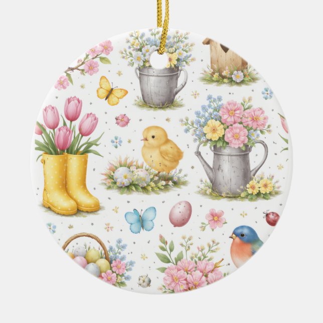 Spring Garden Easter  Ceramic Ornament (Front)