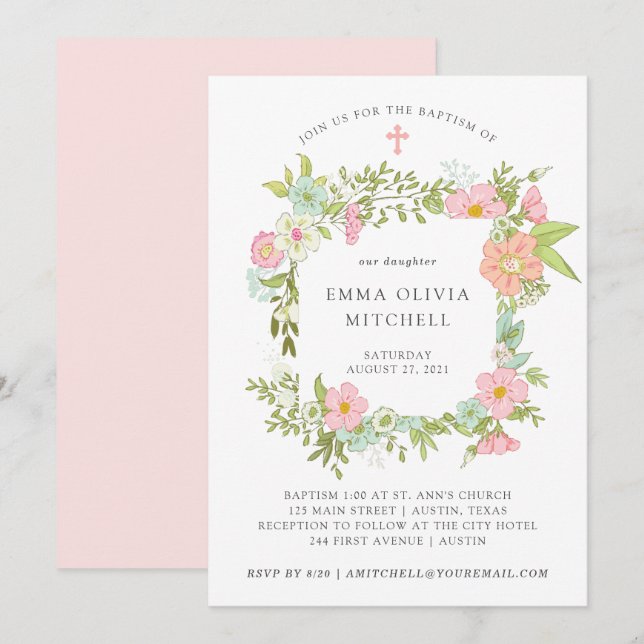 Spring Garden | Floral Baptism Invitation (Front/Back)